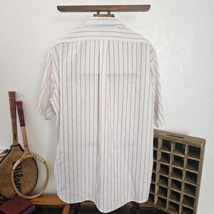 Vintage 70s Career Club Shirt Tall Man Made in USA Red Pinstripe Stamped Retro